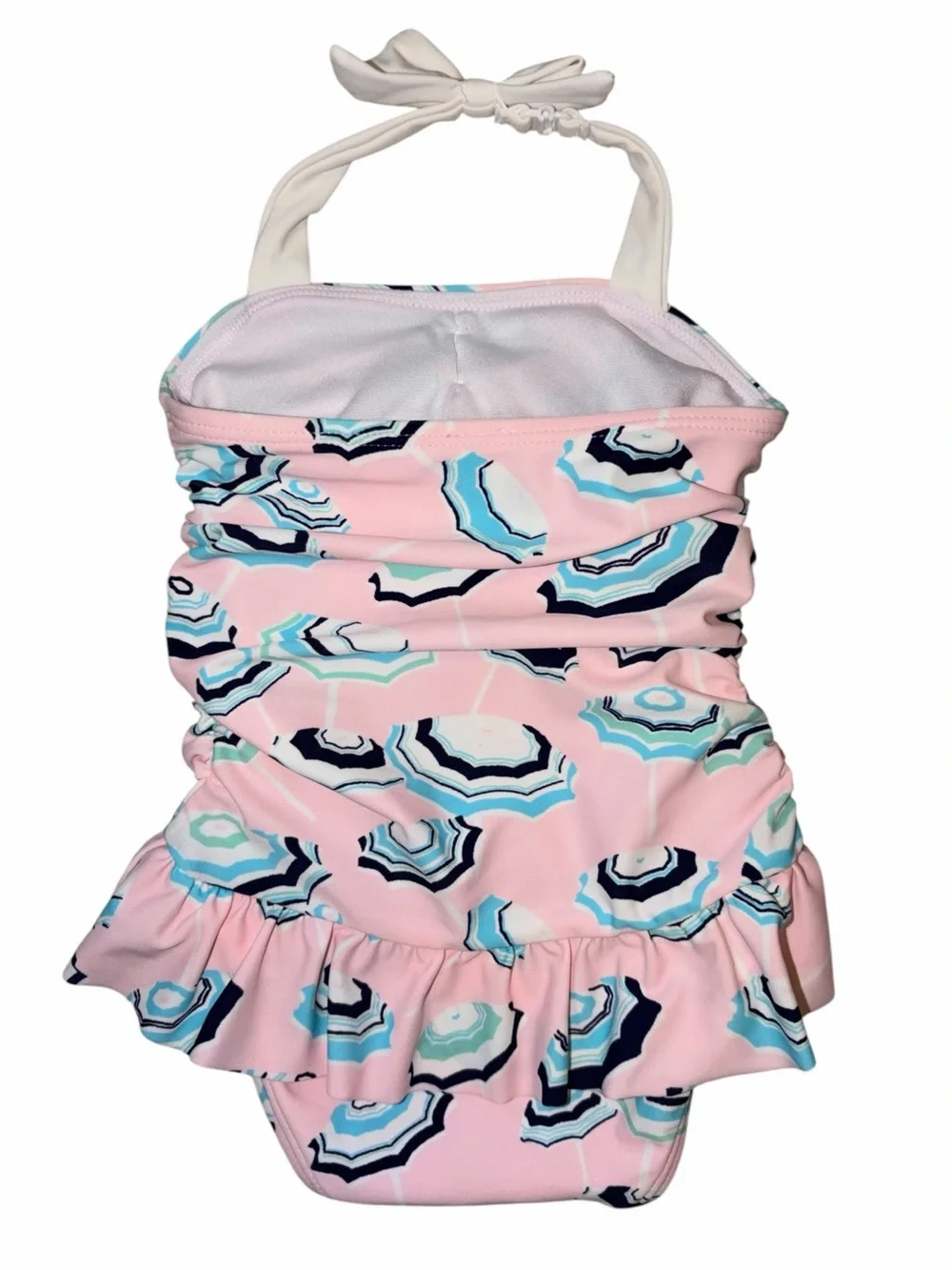 Janie and Jack Pink Umbrella Print Ruffle Swimsuit 6-12M Beach Bungalow Halter